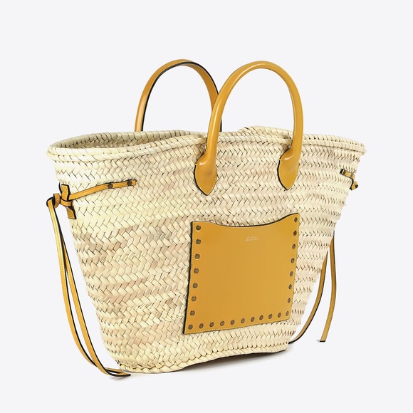 Isabel Marant Cadix Raffia and Leather Tote Bag- Natural Ochre Yellow - Picture 1 of 3